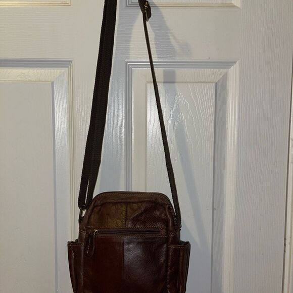 Smile Bird Leather faded Brown Men small messenger bag .Nylon adjustable strap. - Picture 3 of 11